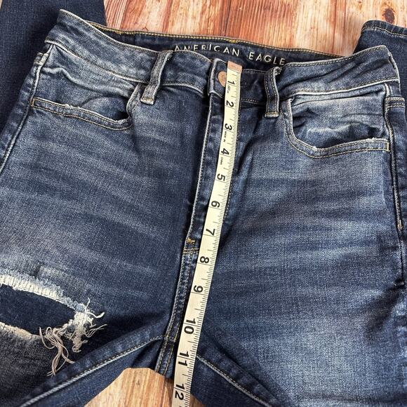 American Eagle SUPER HI RISE JEGGING Size 8 Distressed Jeans Denim Pants 27x28 - Picture 6 of 11